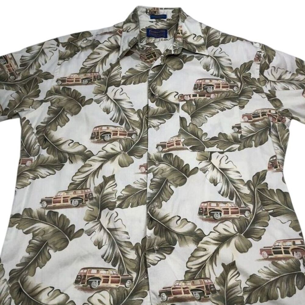 Pendleton Vintage Woody Car & Palm Leaf Hawaiian Aloha Button-Down SS Shirt Sz M